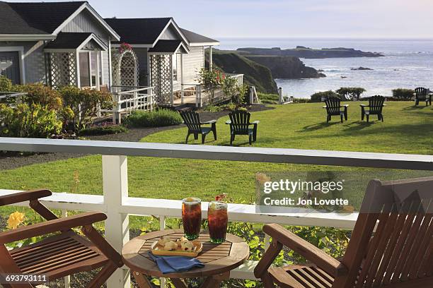 deck at luxury inn with view of sea - pacific_plate stock pictures, royalty-free photos & images