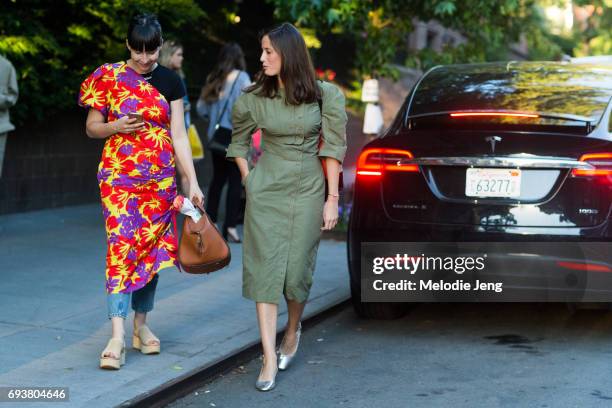 Clara Cornet and Astrid Boutrot of The Webster outside the Stella McCartney Spring 18 presentation on June 8, 2017 in New York City. Clara wears a...