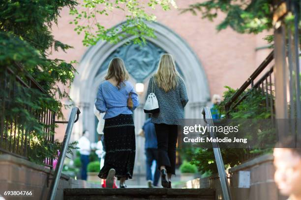 Guests outside the Stella McCartney Spring 18 presentation on June 8, 2017 in New York City.