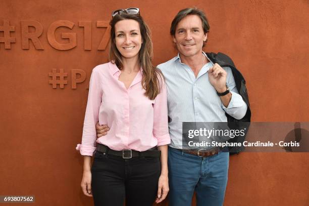Journalist Anne-Claire Coudray and her companion Nicolas Vix attend the French Tennis Open 2017 - Day Twelve at Roland Garros on June 8, 2017 in...