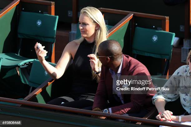 Lindsey Vonn and companion Kenan Smith are spotted at Roland Garros on June 8, 2017 in Paris, France.