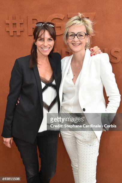 Journalists Sophie Le Saint and Sylvie Adigard attend the French Tennis Open 2017 - Day Twelve at Roland Garros on June 8, 2017 in Paris, France.