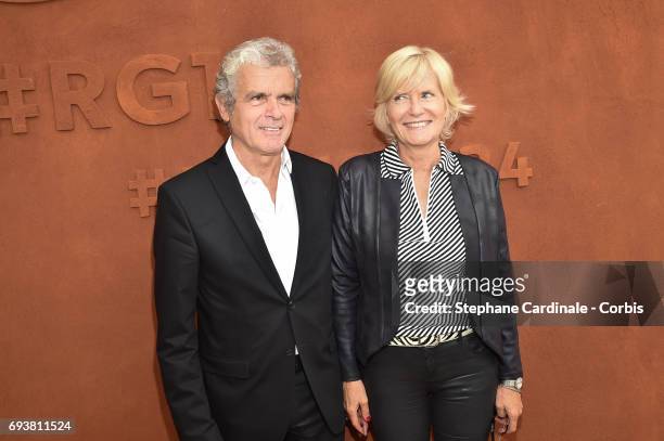 Journalists Claude Serillon and his wife Catherine Ceylac attend the French Tennis Open 2017 - Day Twelve at Roland Garros on June 8, 2017 in Paris,...