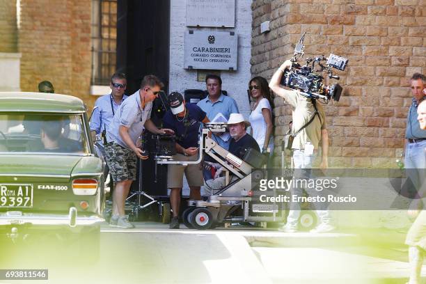 Director Ridley Scott and Giannina Facio are seen during the 'All The Money In The World' filming at Castel Sant Angelo on June 8, 2017 in Rome,...