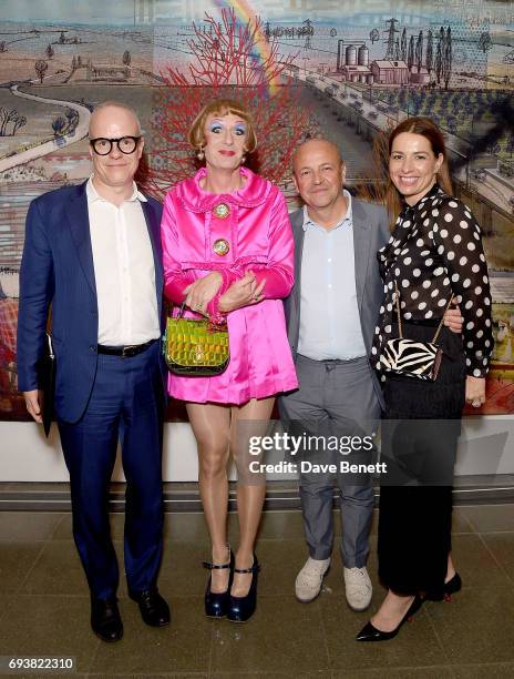 Hans-Ulrich Obrist, Grayson Perry, Thierry Andretta and Yana Peel attend Mulberry's Special Private View of Grayson Perry's "The Most Popular Art...