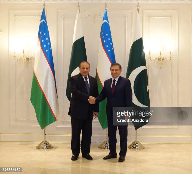 Uzbekistan President Shavkat Mirziyoyev meets with Prime Minister of Pakistan Nawaz Sharif ahead of Shanghai Cooperation Organisation Heads of State...