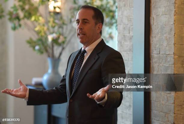 Host Jerry Seinfeld speaks at the GOOD+ Foundation & MR PORTER Host Fatherhood Lunch With Jerry Seinfeld at Le Coucou on June 8, 2017 in New York...