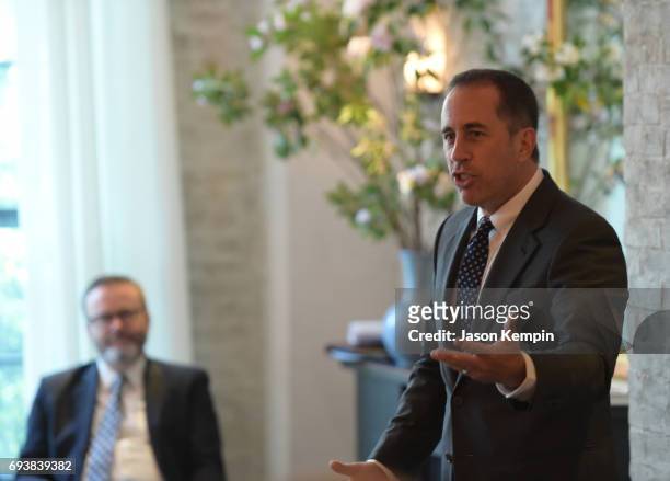 Host Jerry Seinfeld speaks at the GOOD+ Foundation & MR PORTER Host Fatherhood Lunch With Jerry Seinfeld at Le Coucou on June 8, 2017 in New York...