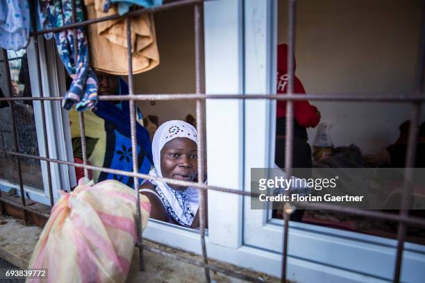 An African woman is pictured in a Detention Center on June 08, 2017 in Tripolis, Libya. A detention center place where illegal migrants are arrested.