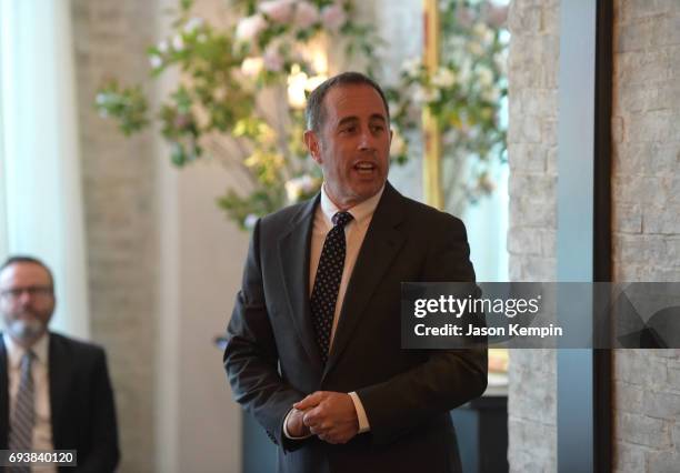 Host Jerry Seinfeld speaks at the GOOD+ Foundation & MR PORTER Host Fatherhood Lunch With Jerry Seinfeld at Le Coucou on June 8, 2017 in New York...