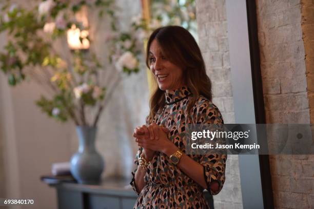 And MR PORTER President, Alison Loehnis speaks during the GOOD+ Foundation & MR PORTER Host Fatherhood Lunch With Jerry Seinfeld at Le Coucou on June...