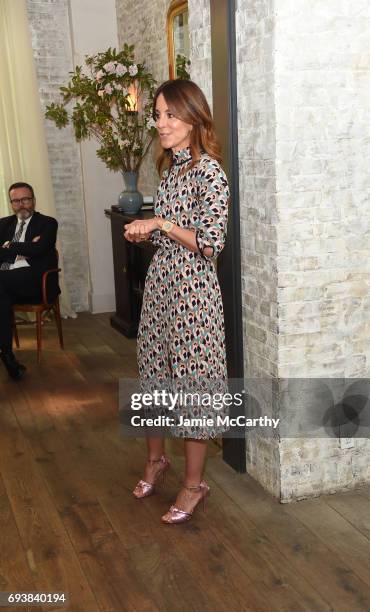 And MR PORTER President, Alison Loehnis speaks during the GOOD+ Foundation & MR PORTER Host Fatherhood Lunch With Jerry Seinfeld at Le Coucou on June...