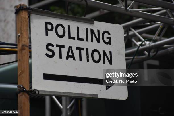 Polling station is seen in Westminster, London on June 8, 2017 as Britain holds General Election. As polling stations across Britain open on...