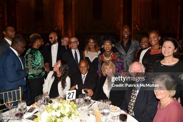 Guest, Usher, Swizz Beatz, Guest, Coppy Holzman, Harry Belafonte, Guest, Tangie Murray, Pamela Frank, Sherry Bronfman and Kehinde Wiley attend the...