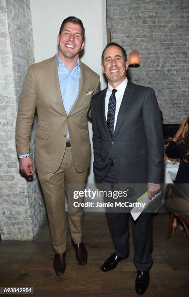 Former Giants football player David Diehl and Host Jerry Seinfeld attend the GOOD+ Foundation & MR PORTER Host Fatherhood Lunch With Jerry Seinfeld...