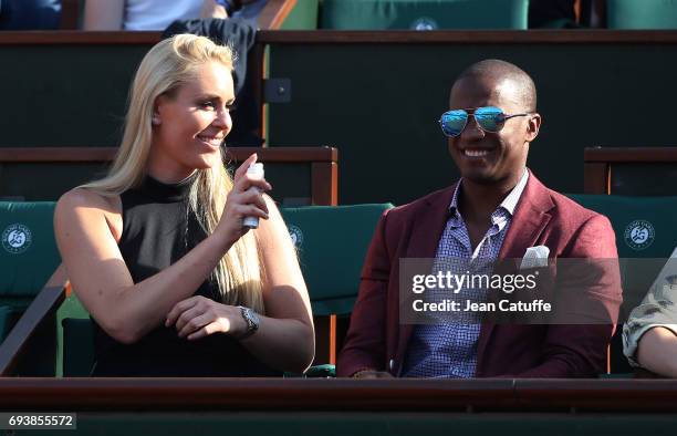 Lindsey Vonn and Kenan Smith attend day 12 of the 2017 French Open, second Grand Slam of the season at Roland Garros stadium on June 8, 2017 in...