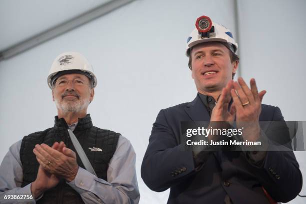 George Dethlefsen, CEO Corsa Coal Corp., right, stands with Pennsylvania Governor Tom Wolf after they cut the ribbon at the grand opening of Corsa...