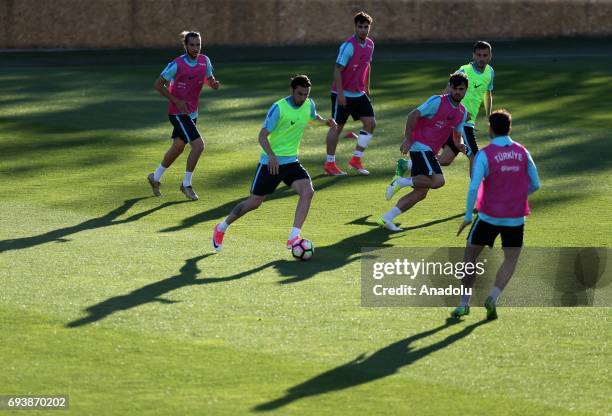 Players of Turkish National Football Team attend a training session before of FIFA 2018 World Cup Qualifiers match between Turkey and Kosovo, at...