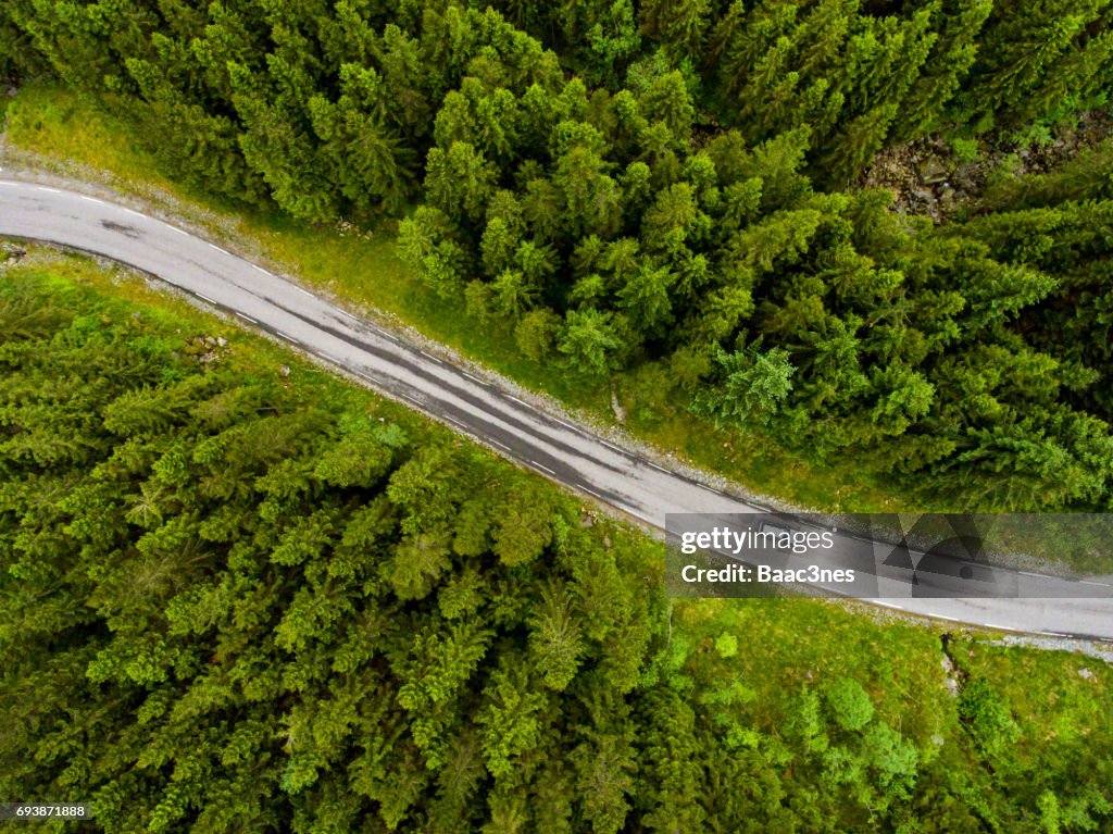 Norwegian country road seen from above