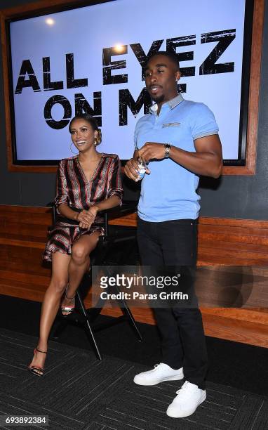 Actress Kat Graham and actor Demetrius Shipp Jr. Attend "All Eyez On Me" Q&A at Means Street Studios on June 8, 2017 in Atlanta, Georgia.