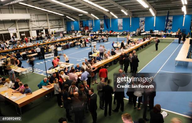 Ballot papers are counted at the Silksworth Community Pool, Tennis and Wellness Centre as the general election count begins on June 8, 2017 in...