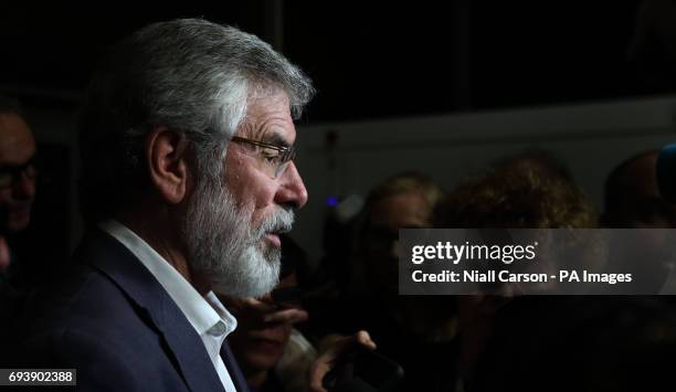 Sinn Fein Leader Gerry Adams arrives at the Titanic exhibition centre in Belfast where counting is taking place in the 2017 General Election.