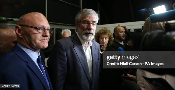 Sinn Fein Leader Gerry Adams arrives at the Titanic exhibition centre in Belfast where counting is taking place in the 2017 General Election.