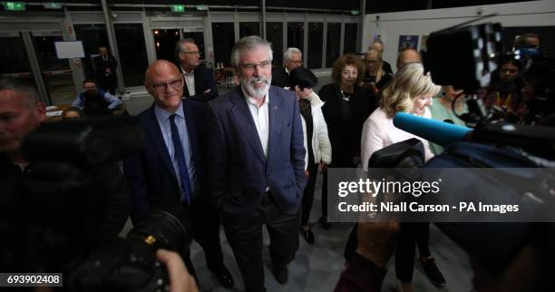 Sinn Fein Leader Gerry Adams arrives at the Titanic exhibition centre in Belfast where counting is taking place in the 2017 General Election.