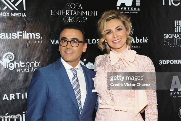 Adal Ramones and Aracely Arambula attend the "Mano A Mano" exposition on June 7, 2017 in Mexico City, Mexico. The objective of this exhibition is to...