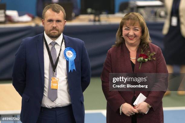 Jonathan Gullis, the Conservative Party candidate for Washington and Sunderland West, left, and Sharon Hodgson, the U.K. Opposition Labour Party...