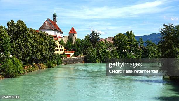 lech river, franciscan monastery, füssen, allgäu - fassen foto e immagini stock