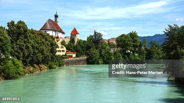lech river, franciscan monastery, füssen, allgäu - lech stockfoto's en -beelden