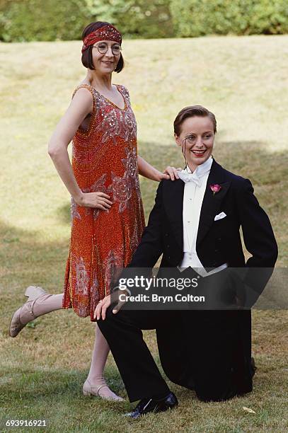 Actress Su Pollard, playing Ivy Teasdale, left, and Catherine 'Katie' Rabett, playing Cecily Meldrum, pose in costume during a photocall for the new...