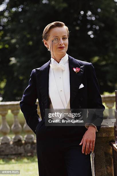 Catherine 'Katie' Rabett, playing Cecily Meldrum, poses in costume during a photocall for the new BBC comedy sitcom titled 'You Rang M'Lord' while on...