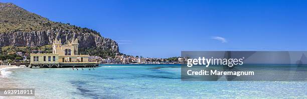 mondello, view of the bay - mondello stock-fotos und bilder