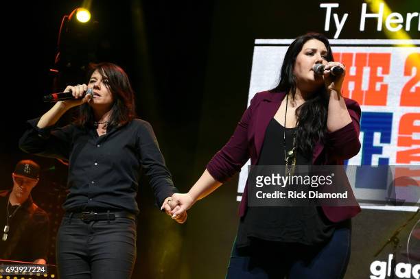Musicians Sonia Leigh and Kree Harrison perform onstage during the 2017 Concert for Love & Acceptance on June 8, 2017 in Nashville, Tennessee.
