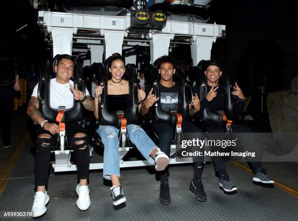 Athlete Neymar Jr. And actress Bruna Marquezine ride Batman at Six Flags Magic Mountain on June 8, 2017 in Valencia, California.