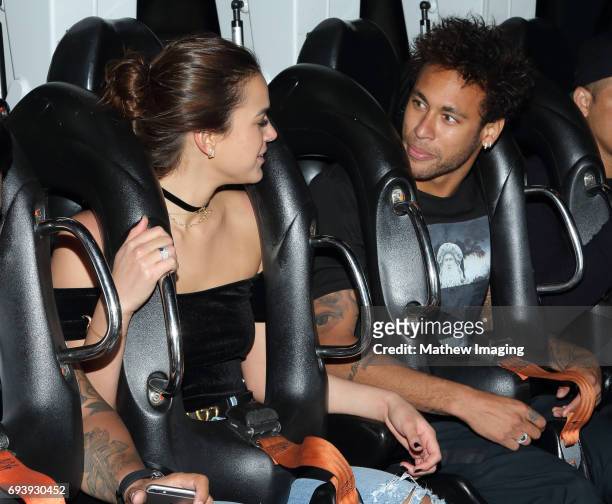 Athlete Neymar Jr. And actress Bruna Marquezine ride Scream at Six Flags Magic Mountain on June 8, 2017 in Valencia, California.