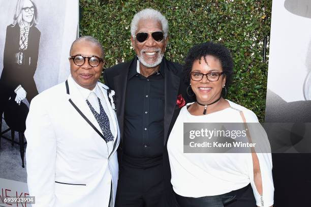 Christine Johnson, actor Morgan Freeman, and Deena Adair arriveat American Film Institute's 45th Life Achievement Award Gala Tribute to Diane Keaton...
