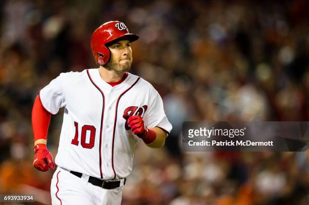 Stephen Drew of the Washington Nationals runs the bases after hitting a solo home run in the fifth inning against the Baltimore Orioles during a game...