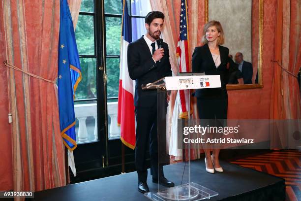 Lucas Dubourg and Consul General of France in New York, Anne-Claire Legendre attends Roland-Garros in the city reception at French Consulate on June...
