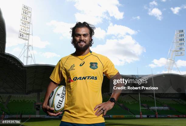 Karmichael Hunt poses for photos after the Australian Wallabies Captain's Run at AAMI Park on June 9, 2017 in Melbourne, Australia.