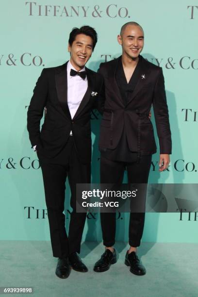 Actors Ethan Ruan and Mark Chao arrive at the red carpet of Tiffany & Co. Grand ceremony on June 8, 2017 in Beijing, China.