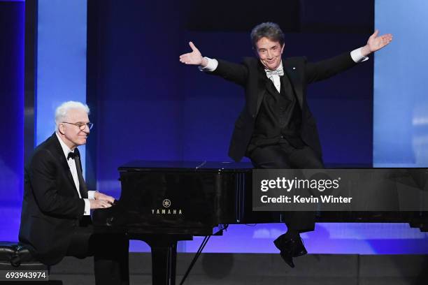 Actors Steve Martin and Martin Short perform onstage during American Film Institute's 45th Life Achievement Award Gala Tribute to Diane Keaton at...