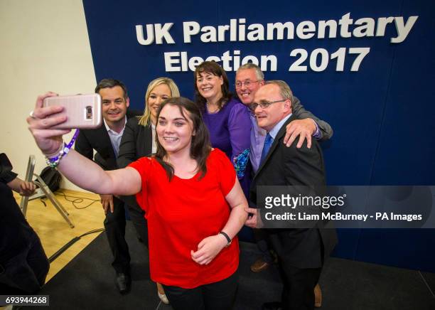 Sinn Fein's Jemma Dollan taking a selfie with Pearse Doherty TD, Sinn Fein leader in Northern Ireland Michelle O'Neill, newly elected MP for...
