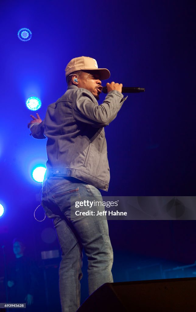 Pnc Rapper Chance the Rapper performs at PNC Music Pavilion on June 8, 2017 in ...