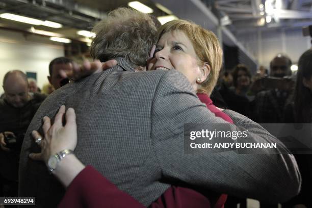 Nicola Sturgeon, First Minister of Scotland and leader of the Scottish National Party arrives at the main Glasgow counting centre in Glasgow,...