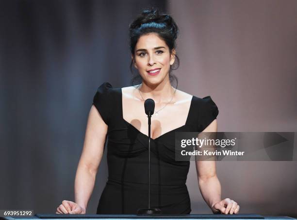 Actor Sarah Silverman speaks onstage during American Film Institute's 45th Life Achievement Award Gala Tribute to Diane Keaton at Dolby Theatre on...