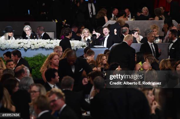 Honoree Diane Keaton, actor Meryl Streep, actor Reese Witherspoon, and actor Jon Rudnitsky seated onstage during American Film Institute's 45th Life...