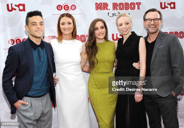 Actors Rami Malek, Grace Gummer, Carly Chaikin, Portia Doubleday and Christian Slater attend 'Mr. Robot' FYC Screening at The Metrograph on June 8,...
